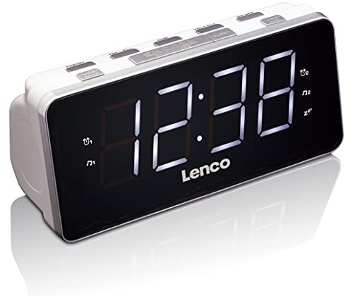 Lenco Radio-Wecker CR-18 Uhrenradio mit riesigem LED-Display (4,6 cm), dimmbar, 2 Weckzeiten (PLL UKW, USB-Lader, Dual-Alarm), weiß