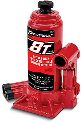 Powerbuilt Heavy Duty 8 Ton Bottle Jack, 16000 Pounds Capacity Hydraulic Vehicle Lift with Stable Base, Lifting Range: 7-1/2-Inch to 15-1/2-Inch - 647527, black