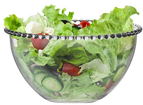 Dibor Bella Perle Beaded Edge Toughened Glass Large Salad Serving Bowl - D20cm