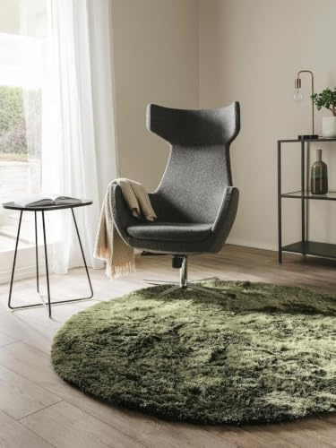 benuta Nest Hochflorteppich Whisper - Grün rund 160 cm - Kuschelig Weicher Teppich für Schlaf- und Wohnzimmer - Pflegeleicht - Fußbodenheizung Geeignet
