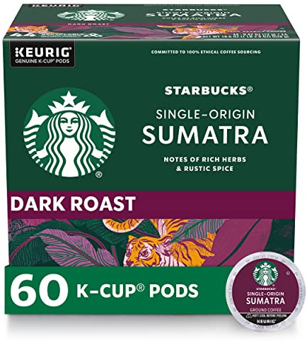 Starbucks K-Cup Coffee Pods, Dark Roast Coffee, Sumatra for Keurig Brewers, 100% Arabica, 6 boxes (60 pods total)