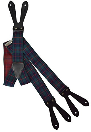 Olata Formal Unisex Bretelle regolabili con Vera Pelle Asole, 3.5cm larghezza - Verde, Blu e Rosso Tartan