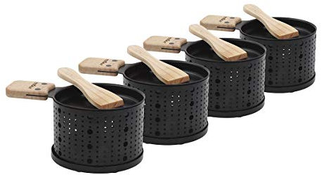 COOKUT - Lumi - Raclette con vela - Derrite tu queso en 3 minutos - Noche de raclette, fondue de queso, picnic - Incluye espátula de madera - Paquete de 4 - Negro