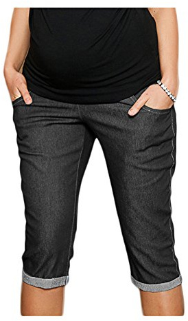 Mija - Capri Denim Pantacourt en Jeans de maternité Pantalons Courts 9046 (EU 38, Noir)