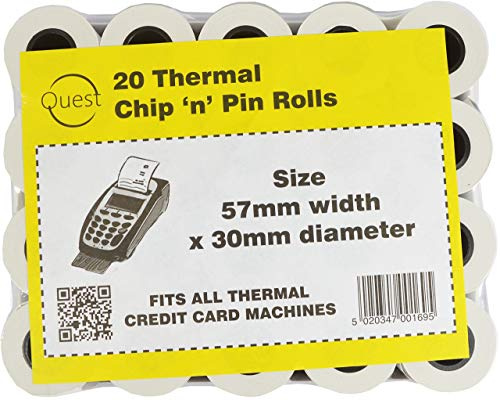Quest 20 termiska chip 'n' nålrullar storlek: 57 mm x 30 mm passar alla termiska kreditkortsmaskiner