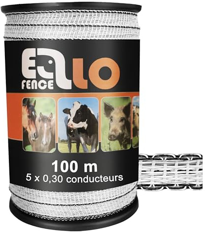 Ellofence Weidezaunband 12,5mm x 100m | UV-beständiges Elektrozaunband | Robustes & wetterbeständiges Weideband mit 5 hochwertigen Leiterdrähten | Für eine gleichmäßige und sichere Stromverteilung