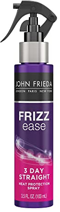 John Frieda Frizz Ease 3 Day Straight Heat Protection Spray, Keeps Hair Straight and Frizz-Free for 3 Days, Keratin-Infused Flat Iron & Styling Spray for a Smooth, Sleek Finish, 3.5 Oz