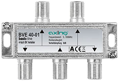 Axing BVE 40-01 Splitter 4 Vie, 5-1006 MHz partitore antenna con connettore F, per digitale terrestre e tv via cavo