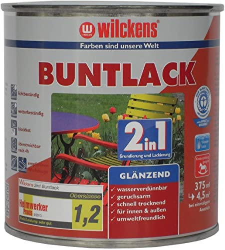 Wilckens 2in1 Acryl Buntlack für Innen und Außen, glänzend, 375 ml, RAL 3000 Feuerrot