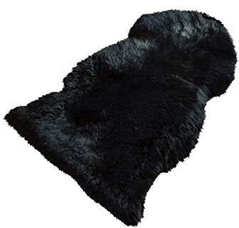 Naturasan Premium Schaffell Lammfell Langhaar Naturfell Teppich, Dekofell, Lounge Style, Sitzauflage, Läufer, Vorleger (90-100 cm, schwarz)