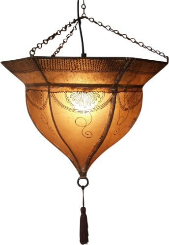 GURU SHOP Henna - Lampada da soffitto in pelle/plafoniera - Mali bianco/lampade orientali