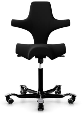 HÅG Capisco 8106 Bürostuhl Xtreme EXR009 schwarz Kunstfaser, Gestell weiß, Gasfeder 200 mm Sitzhöhe: 47-65,5 cm, ohne Fußring, Fußkreuz in Gestellfarbe, Rollen für Harte Böden