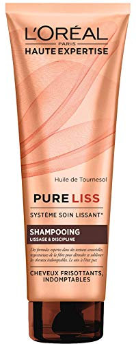 L'Oréal Paris Pure Liss Shampoing Sans Sulfate à l'Huile de Tournesol - Lissage & Discipline - Cheveux Frisés & Indomptables - 250 ml