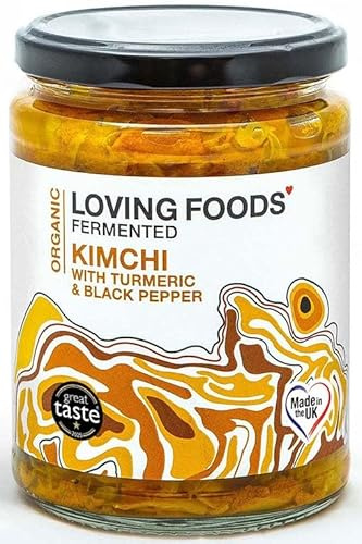 Loving Foods *Organic & Made in the UK* Turmeric & Black Pepper Kimchi (475g) Raw, Unpasteurised & Bursting with Beneficial Live Bacteria (6 x Jars)