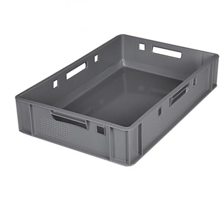 Eurobox E1 60x40x12,5 cm Lagerkiste 5er Set Grau flach stapelbar robust | BURI, lebensmittelecht, Made in Germany, Stapelbox, Transportkiste, Kunststoffbox, Normmaß, Lagerung, Organisation