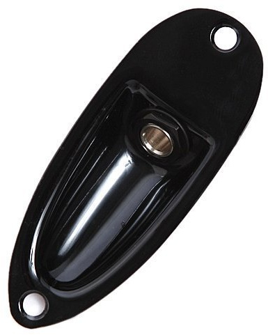 Musiclily Boat Style 1/4 Loaded Guitar Output Mono Jack Plug Socket Plate for Fender Strat Stratocater Electric Guitar, Black(Pack of 2)