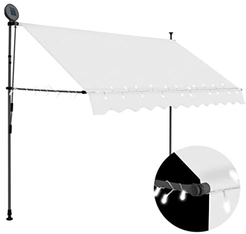 Klemmmarkise mit Handkurbel Balkonmarkise ohne Bohren Einziehbare Markise UV-beständig & höhenverstellbar, Balkonmarkise, Sonnenschutz wasserdich, mit LED 300 cm Creme