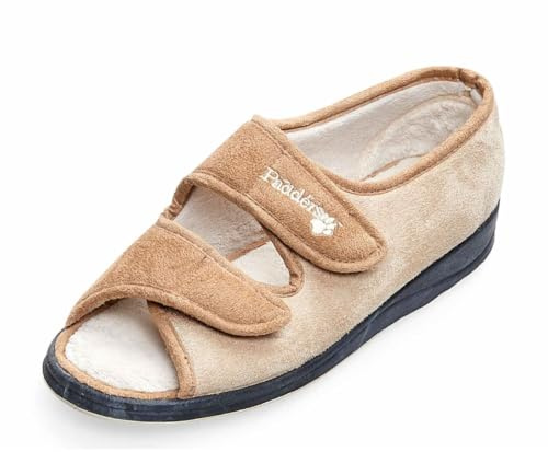 Padders Lydia Wide EE Fitting Womens Memory Foam Slippers Taupe