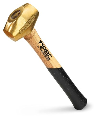 ABC HAMMERS 3 lb Brass Hammer, 14.5 Length, Wood Handle