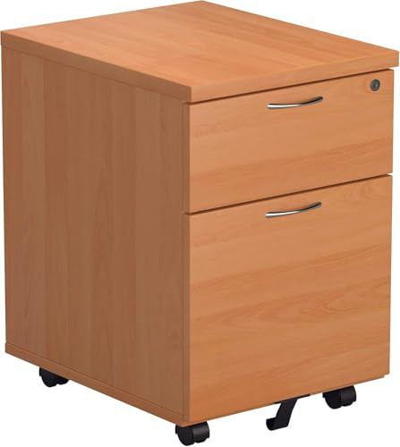 Office Hippo Heavy Duty 2 Drawer (1 for Filing) Mobile Pedestal Filing Cabinet, File Cabinet, Office Cabinet with Anti-Tilt Mechanism & Lockable Office Storage, 5 Year Wty - Beech