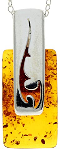 SilverAmber Jewellery Echter baltischer Bernstein & Sterlingsilber großer schicker moderner Anhänger ohne Kette - GL294