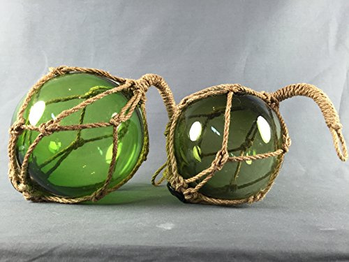 Buddel Bini Deko - Fischerkugel aus Glas Basic in grün mit Tauwerk - 10 cm Durchmesser