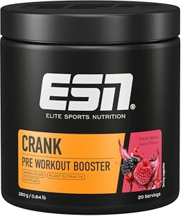 ESN Crank Fresh Berry Juice, 380 g, 20 Portionen | Pre Workout Booster mit Koffein, vegan - made in Germany
