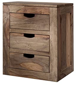 MASSIVMOEBEL24.DE Rollcontainer Sheesham grau geölt Nature Grey #714 | 45x40x60 cm (BxTxH) 16 kg Landhaus montiert vollmassiv