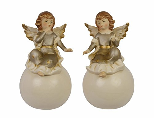 Deko Engel sitzend auf Kugel Porzellan 2er Set Nostalgie Höhe 17,5 cm