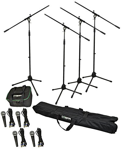 Set of 4 Microphones, Stands, Leads and Bags For Speech & Vocals