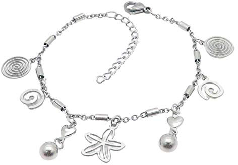 Bungsa Damen Bettelarmband Wirbel, Kugeln & Blümchen Silber aus 316L Edelstahl