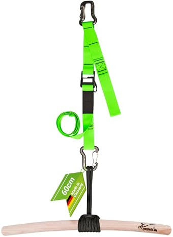 eaglefit - Premium Klimmzugstange aus Holz 60 cm - Ergonomisch gebogene Pull Up Bar für Decke, Balken, Garten, Baum - Reckstange Outdoor & Indoor für Klimmzüge, Verstellbar zum Aufhängen inkl. Zubehör
