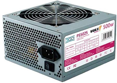 3GO PS502S 500W ATX Acero Inoxidable Unidad de - Fuente de alimentación (500 W, 12 cm, 1 Ventilador(es), Lado, Activo, 20+4 Pin ATX)