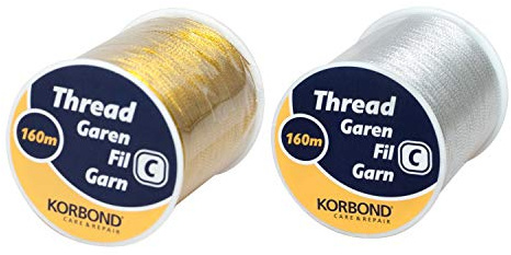 Korbond Filo Metallico in Poliestere 320 m (2 rocchetti da 160 m), Ideale per Ricamo, Cucito a Mano, Quilting, Macchina da Cucire, Decorazioni Natalizie, per incartare Regali, Colore: Oro/Argento