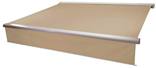 Mendler Elektrische Markise T124AM 5x3m - Polyester Creme | Vollkassetten-Markise, ausfahrbarer Volant