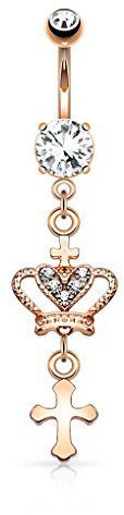 Paula & Fritz® Bauch-nabelpiercing Chirurgenstahl Krone Kreuz-Anhänger Zirkonia Rosegold Set Banane Bauch-Piercing Bananabell Nabel-Piercing