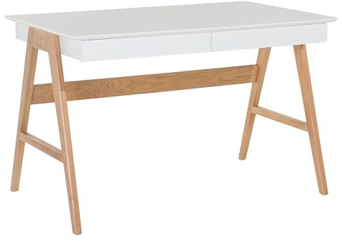 Moderner Schreibtisch 2 Schubladen MDF-Platte/Eichenholz weiß Sheslay