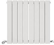 iBathUK Apex Wall Mounted Horizontal Double Slim Flat Panel Radiator, 8-Column Steel, Hydronic Central Heating, High Thermal Output, Modern Designer Radiator for Bathroom in Matt White, 600x608 mm