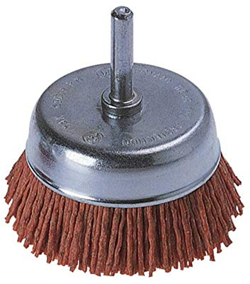 wolfcraft Nylondraht-Topfbürste, aggressiv I 1505000 I Ø 50 mm I zum Entrosten, Reinigen & Polieren, Holz und Metallpflege I Sechskant-Schaft