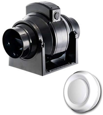 Manrose MF100T in-Line Extractor Fan with Timer 100mm/4 + Adjustable Air Valve Intake Grille