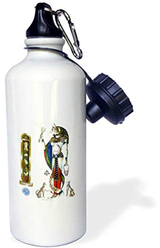 3dRose Bast Egyptian Cat Goddess Pagan Art on white background Sports Water Bottle, 21 oz, White