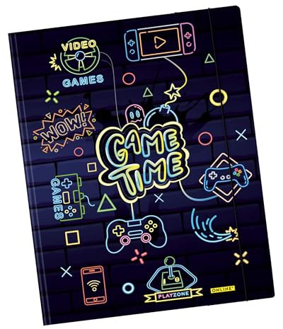 Online Sammelmappe Gaming DIN A4, Mappe mit Gummizugverschluss, Dokumentenmappe mit schönem Print, stabiler Karton, Postmappe für Schule und Büro, für Schüler und Erwachsene