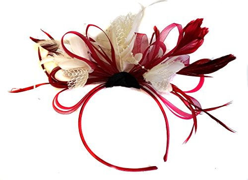 Vinröd och gräddfärgad hår fascinator pannband bröllop och kungliga ascot races damer
