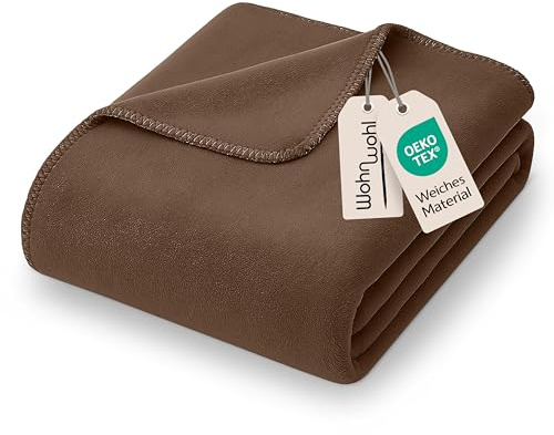 WOHNWOHL® Coperta morbida in cotone (150x200cm) • Plaid morbida multiuso • Coperta Divano, Letto, da Relax • Copriletto caldo • Certificata Oeko-Tex • Colore: Marrone