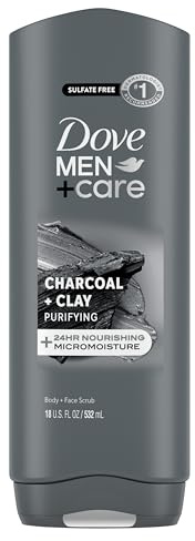 DOVE MEN + CARE Body and Face Wash Purifying Charcoal + Clay Body Wash for Men with 24-Hour Nourishing Micromoisture Technology 18 oz