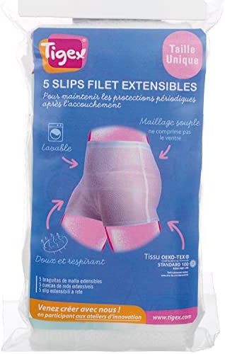 Tigex Slip Jetable Maternité, Filet Extensibles, Lavable, Taille Unique, Blanc, Lot de 5