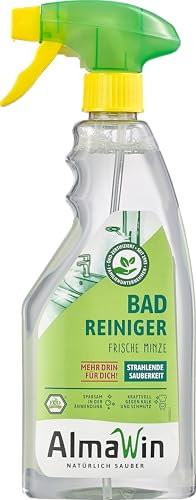 AlmaWin® Bad Reiniger [500ml] für strahlende Sauberkeit - Badreiniger Spray mit Pfefferminz-Duft - Badezimmer Reiniger - Effektiv gegen Kalk & Schmutz - Badreiniger Extra Stark, Bio & Vegan