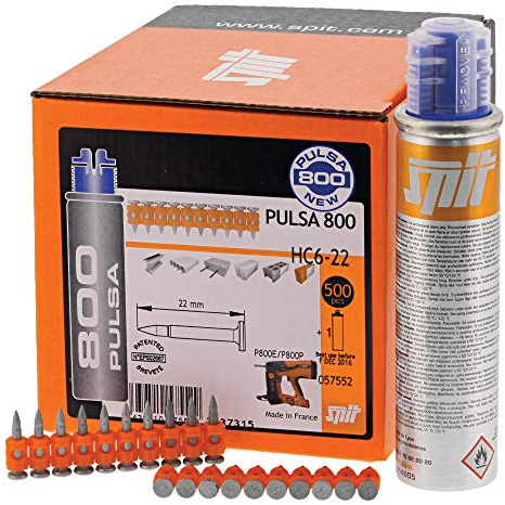 SPIT PULSA 057552 HC6 Pin Pack, High Performance Pins, Includes Gas, Suitable for Steel and Concrete, 22mm, Pack of 500