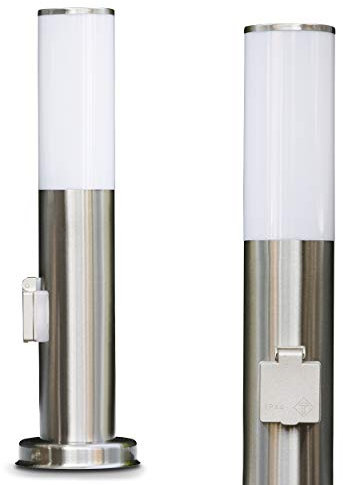 Lámpara de exterior Caserta con enchufe, moderna lámpara de base de acero inoxidable y discos de plástico, luz de camino 45 cm, lámpara de jardín, E27, iluminación de jardín IP44, sin bombilla