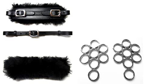 PS Pferdeartikel Set Gebisslose Zäumung Hackamore Flower Silber - Echt Schaffell Farbe Schwarz mit silbernem Beschlag